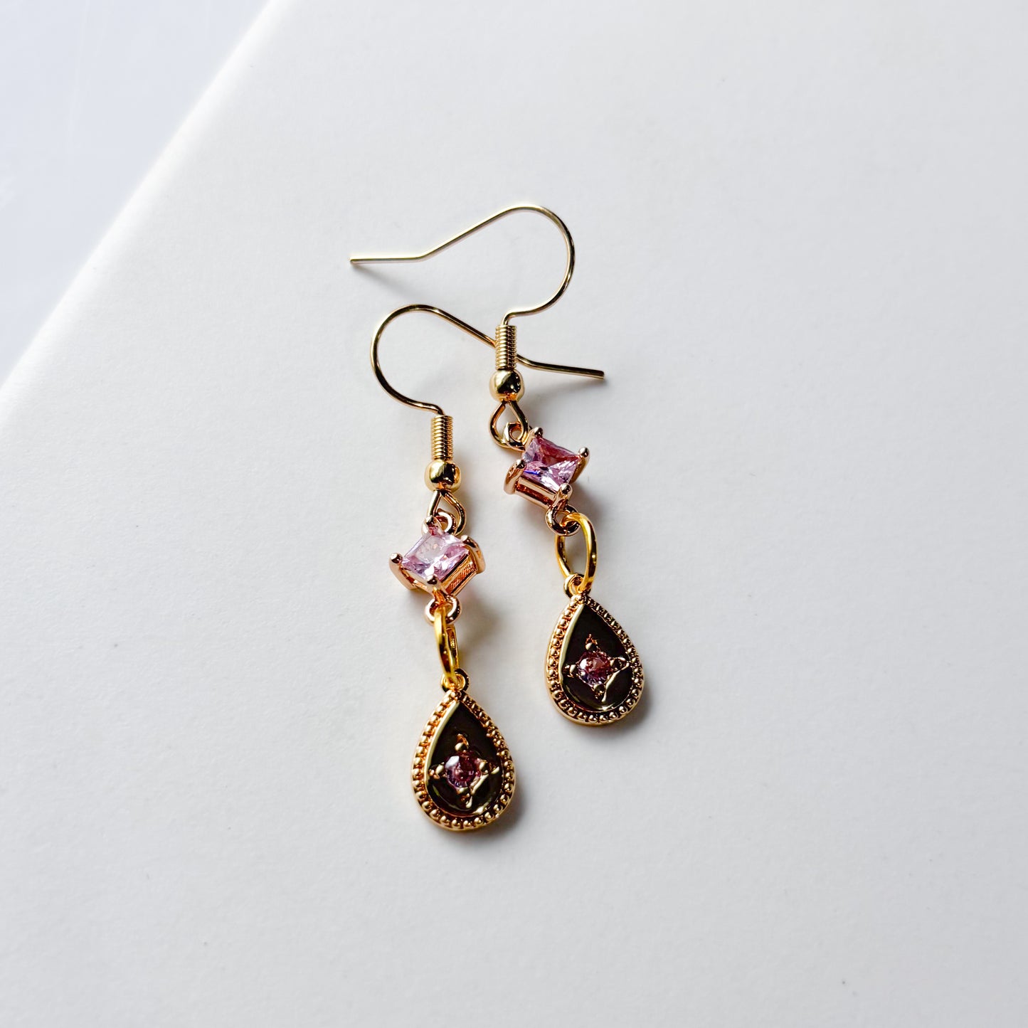 PINK TEARDROP CHARM EARRINGS