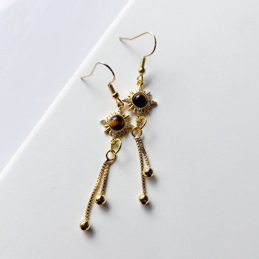 SUN & CHAIN DANGLE CHARM EARRINGS