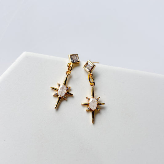 STAR DROP & DIAMOND CHARM STUD EARRINGS