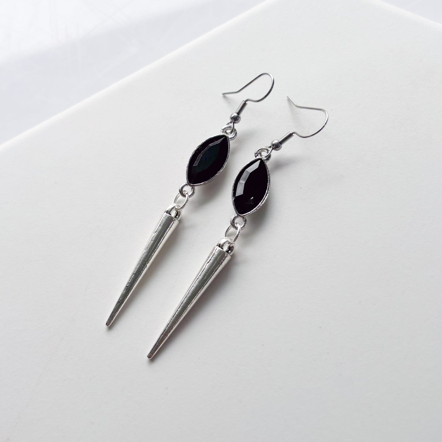BLACK DIAMOND & SILVER SPIKE CHARM EARRINGS