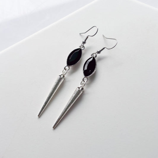 BLACK DIAMOND & SILVER SPIKE CHARM EARRINGS