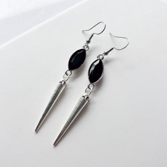 BLACK DIAMOND & SILVER SPIKE CHARM EARRINGS