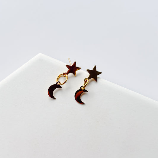 STAR & MOON CHARM STUD EARRINGS