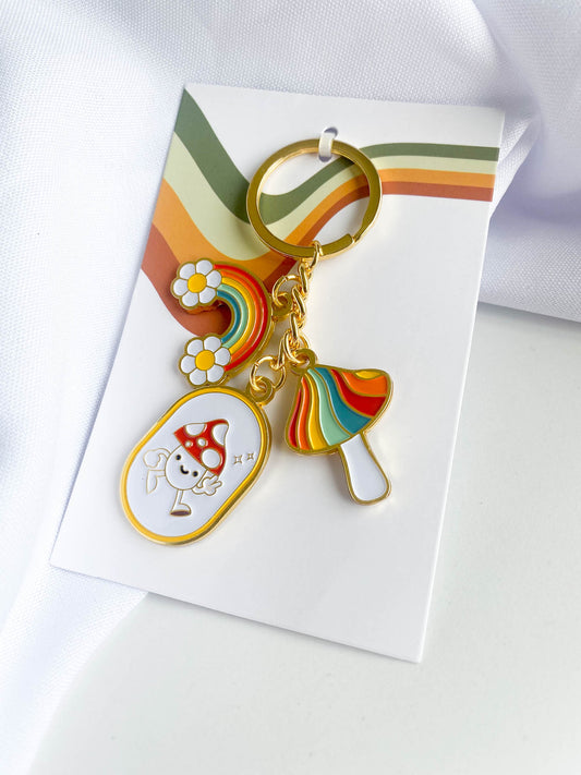 HAPPY MUSHROOM & RAINBOWS KEYCHAIN