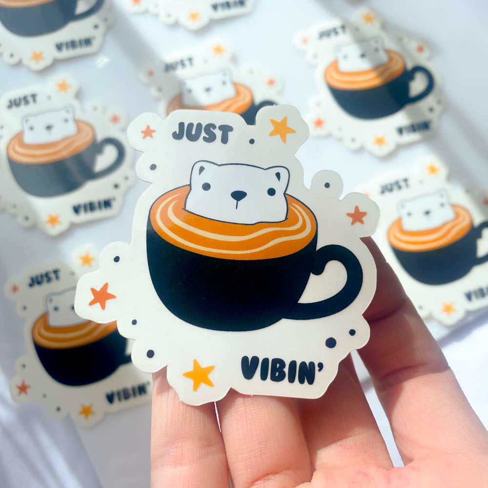 'JUST VIBES' LATTE FRIEND STICKER (CLEAR BACKGROUND)